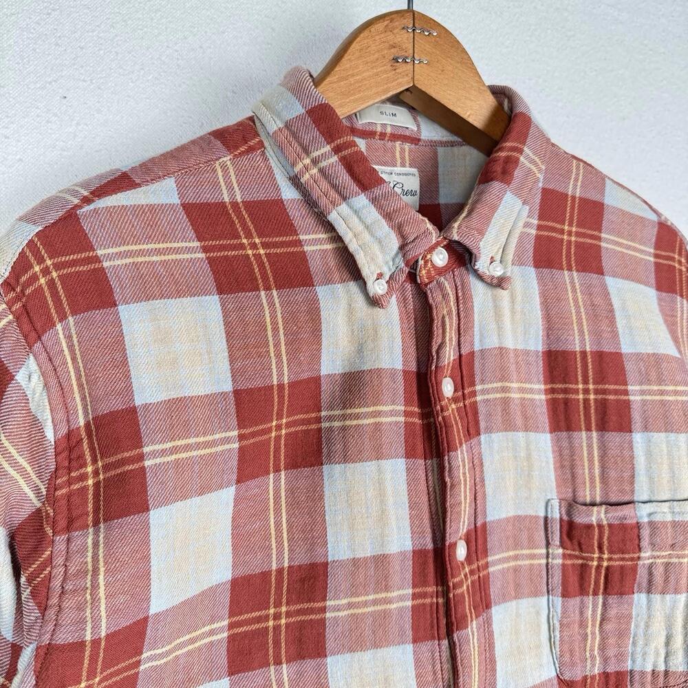 J.Crew Shirt Men’s L Double Weave Slim Fit Plaid Shirt Burnt Orange Red - Picture 3 of 9